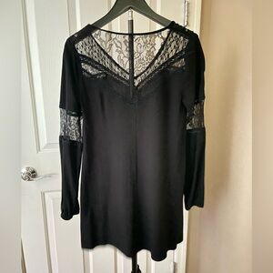 EXPRESS LONG SLEEVE LACE INSET DRESS BLACK